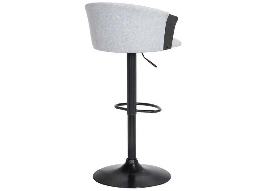 Lydia Adjustable Black Wood Bar Stool in Light Gray Fabric with Black Metal