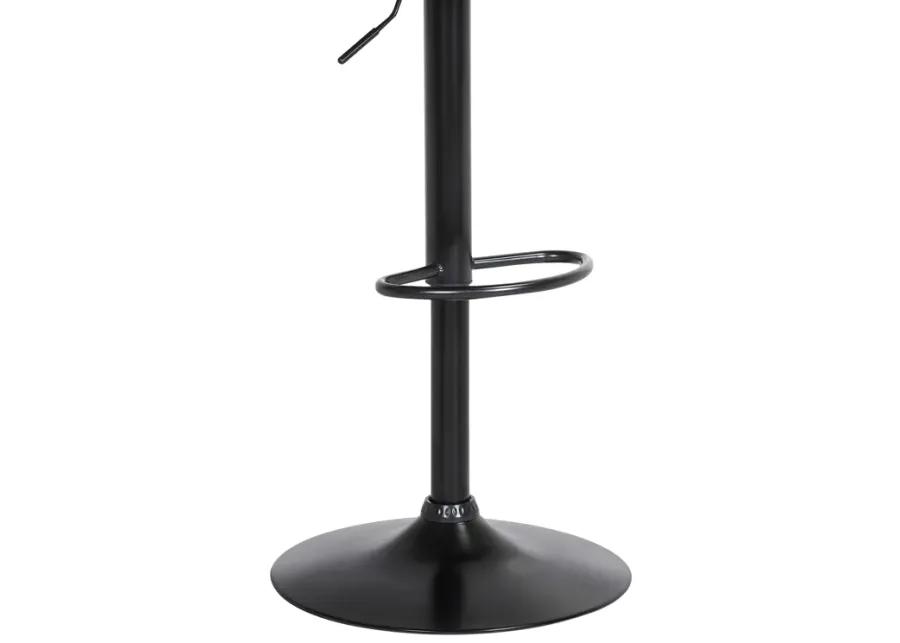 Lydia Adjustable Black Wood Bar Stool in Light Gray Fabric with Black Metal