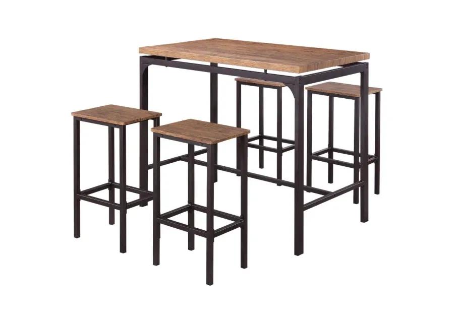 Abel 5-Piece Pub Height Bar Table Set Weathered Chestnut And Black