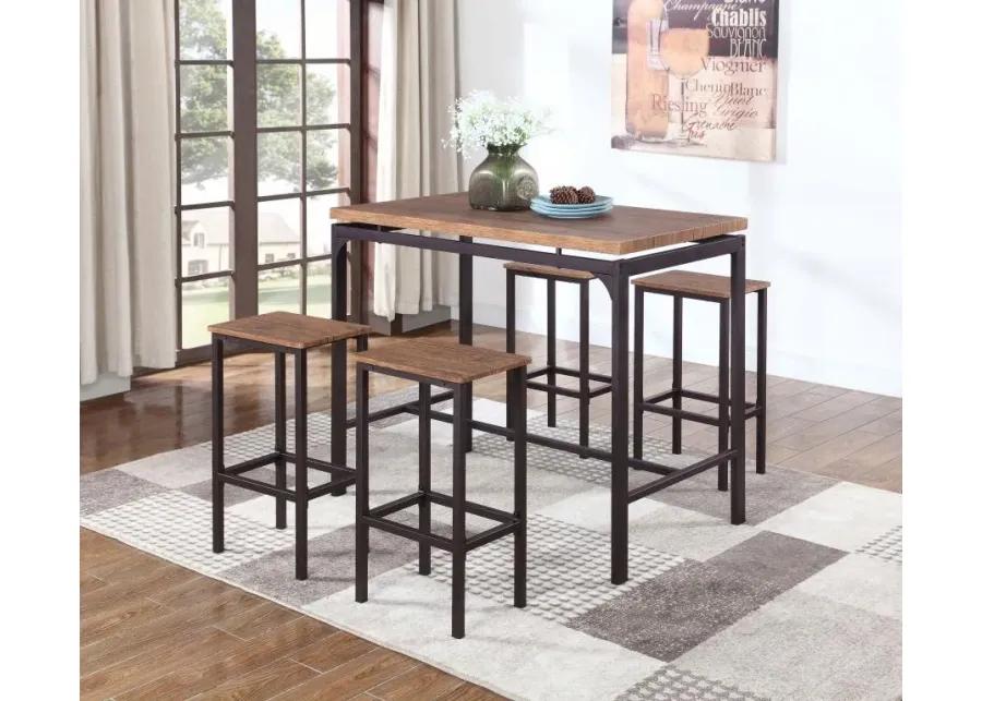 Abel 5-Piece Pub Height Bar Table Set Weathered Chestnut And Black