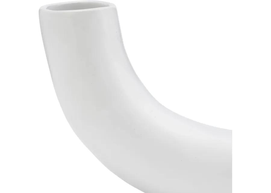 Cer, 12"l Half Circle Vase, White