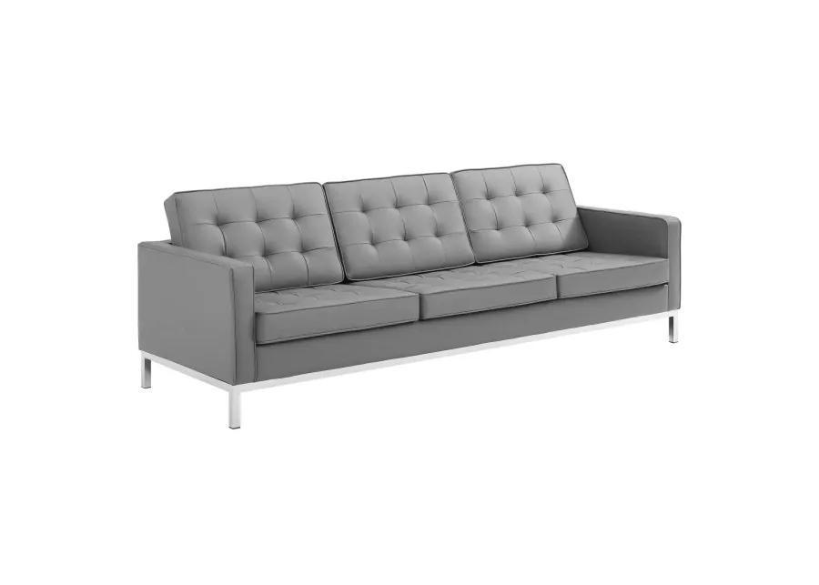 Loft Tufted Upholstered Faux Leather Sofa and Loveseat Set