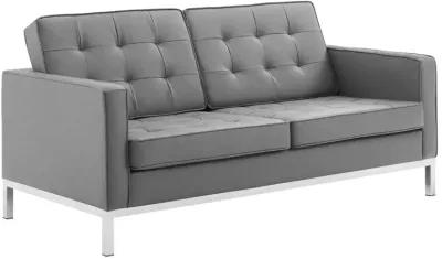 Loft Tufted Upholstered Faux Leather Sofa and Loveseat Set