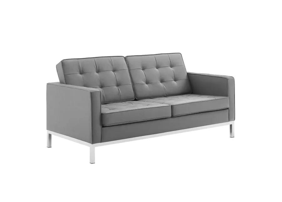 Loft Tufted Upholstered Faux Leather Sofa and Loveseat Set