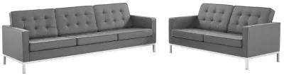 Loft Tufted Upholstered Faux Leather Sofa and Loveseat Set