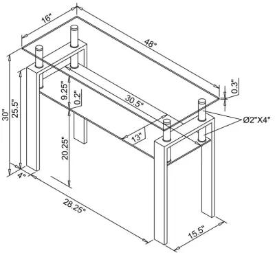 Dyer Tempered Glass Sofa Table with Shelf Black