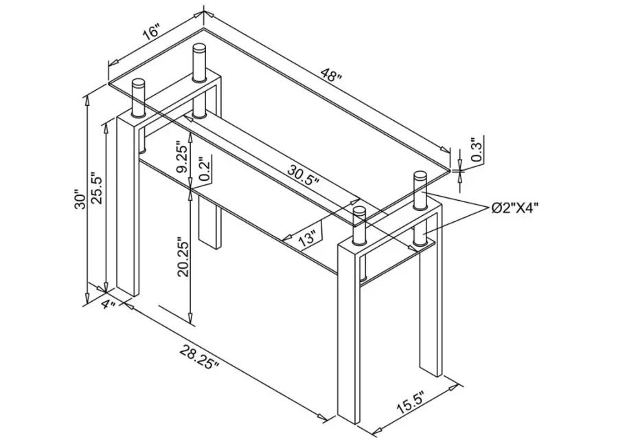 Dyer Tempered Glass Sofa Table with Shelf Black