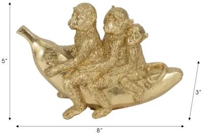 8" Three Monkeys On Banana, Gold