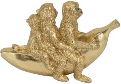 8" Three Monkeys On Banana, Gold