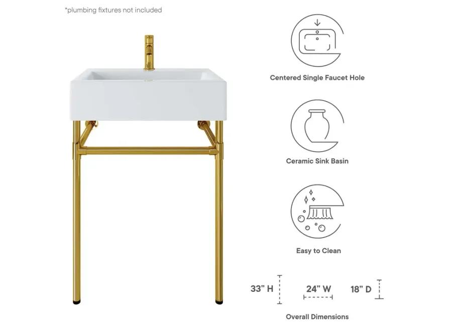 Redeem 24" Wall-Mount Gold Stainless Steel Bathroom Vanity