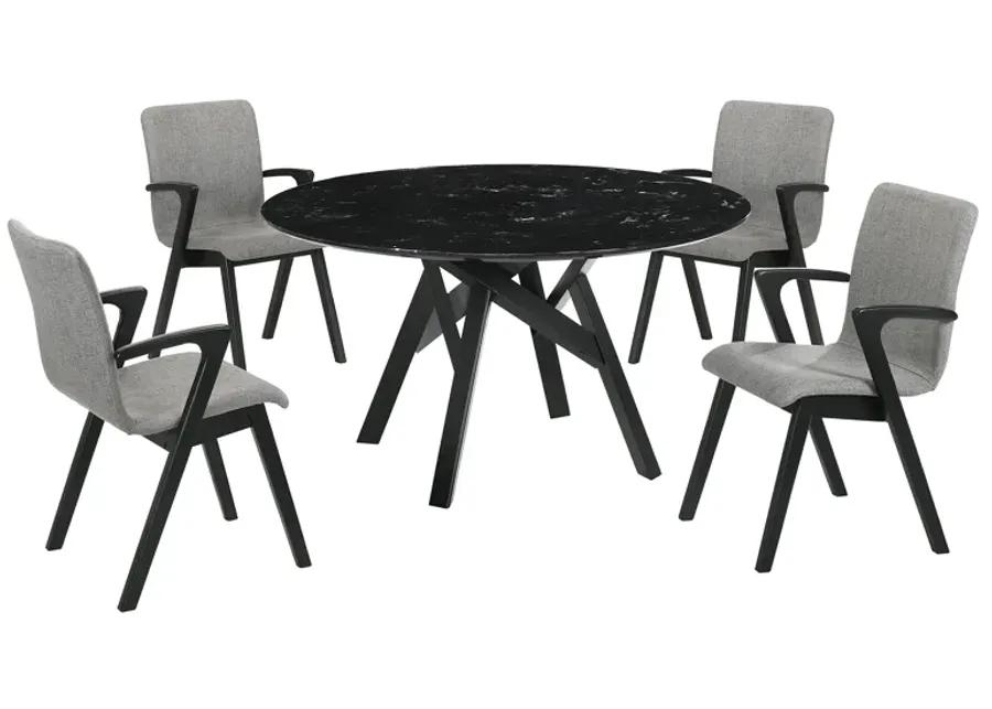 Venus and Varde 5 Piece Black Marble Round Dining Set