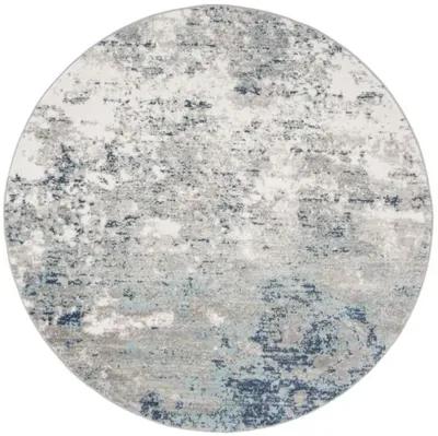 Brentwood 822 Light Grey / Blue 8' X 8' Round Round Powerloomed Rug