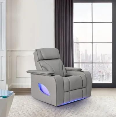 Octavia Zero Gravity Power Recliner with Heat and Massage in Silver and Gray Leather