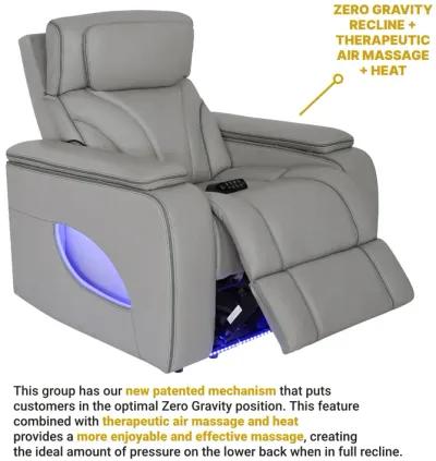 Octavia Zero Gravity Power Recliner with Heat and Massage in Silver and Gray Leather