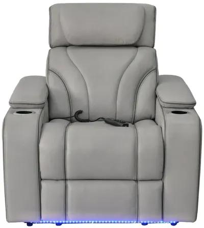 Octavia Zero Gravity Power Recliner with Heat and Massage in Silver and Gray Leather