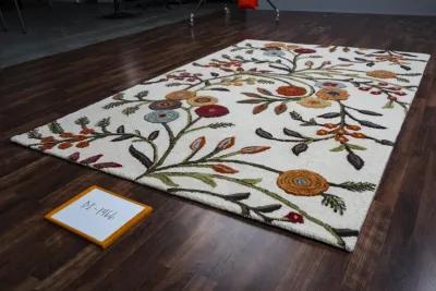 Dimensions White Floral  Wool/Viscose 6'6" x 9'6" Rectangle Rug