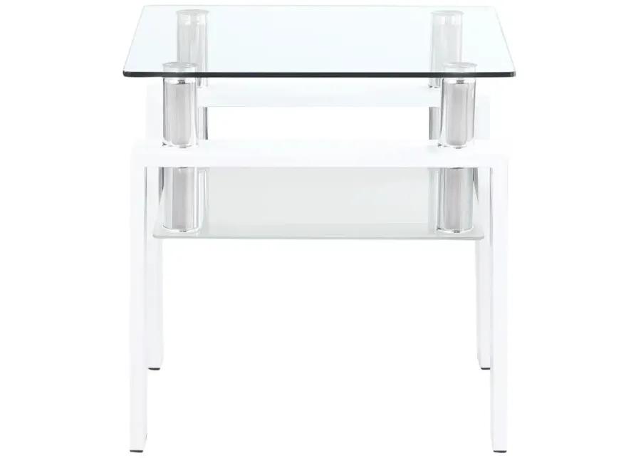 Dyer Square Glass Top End Table With Shelf White