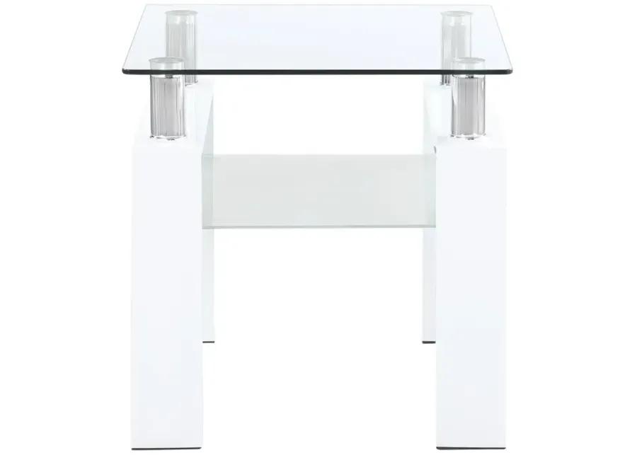 Dyer Square Glass Top End Table With Shelf White