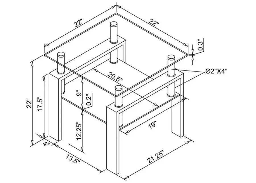 Dyer Square Glass Top End Table With Shelf White