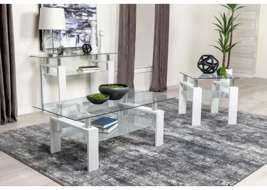 Dyer Square Glass Top End Table With Shelf White