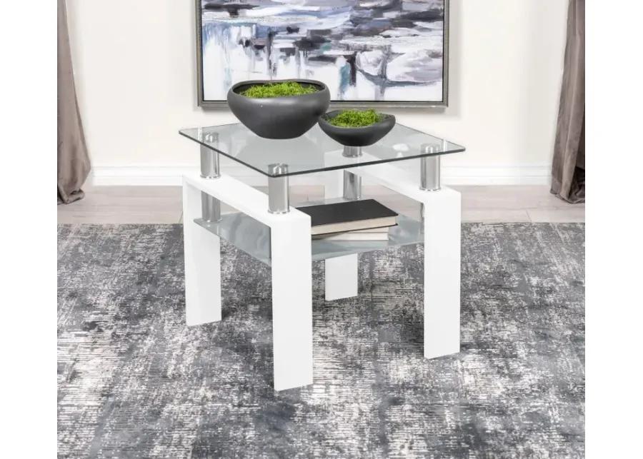 Dyer Square Glass Top End Table With Shelf White