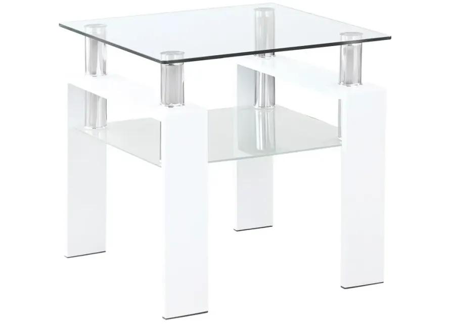 Dyer Square Glass Top End Table With Shelf White