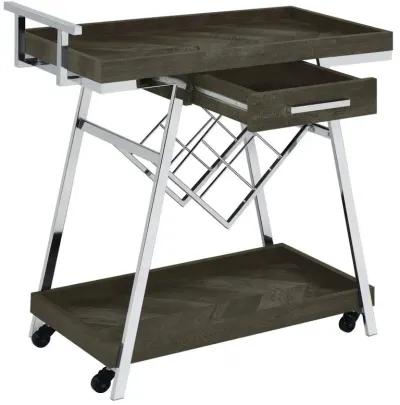 Kinney 2-tier Bar Cart with Storage Drawer Rustic Grey and Chrome