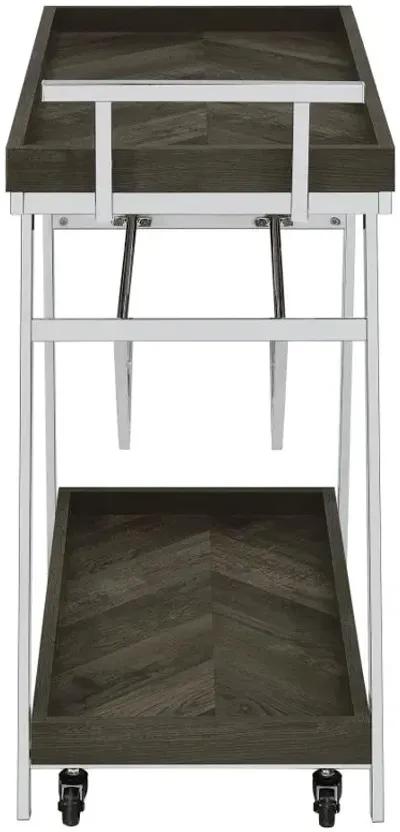 Kinney 2-tier Bar Cart with Storage Drawer Rustic Grey and Chrome