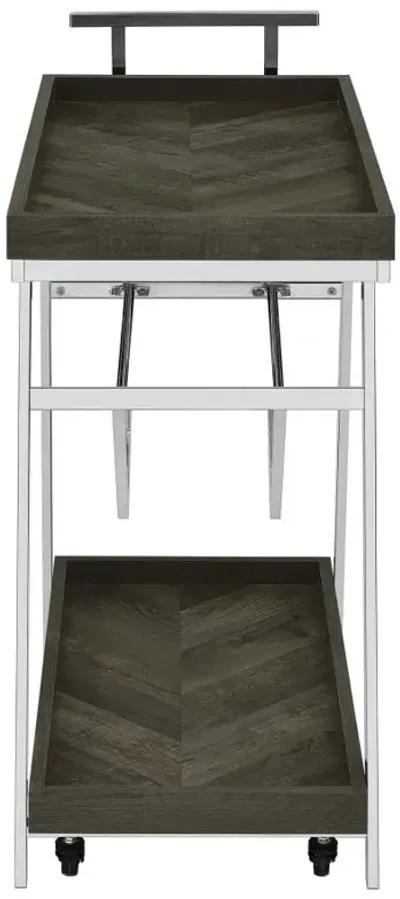 Kinney 2-tier Bar Cart with Storage Drawer Rustic Grey and Chrome