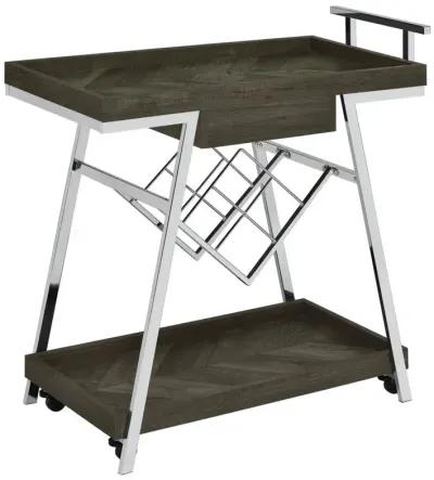 Kinney 2-tier Bar Cart with Storage Drawer Rustic Grey and Chrome