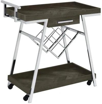 Kinney 2-tier Bar Cart with Storage Drawer Rustic Grey and Chrome