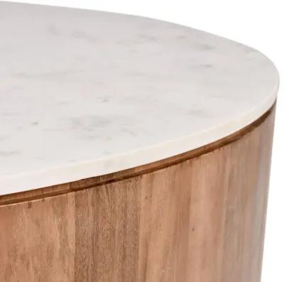 Josie 22" Solid Wood and Marble Round Coffee Table in Brown