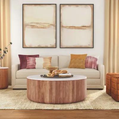 Josie 22" Solid Wood and Marble Round Coffee Table in Brown