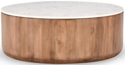 Josie 22" Solid Wood and Marble Round Coffee Table in Brown