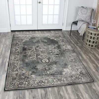 Panache Gray/Black Central Medallion Distress  Polypropylene 5'3" x 7'6" Rectangle Rug