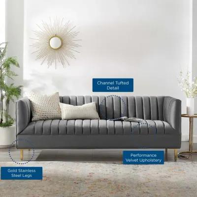 Shift Channel Tufted Performance Velvet Sofa