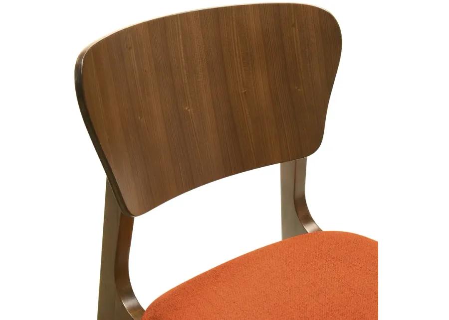 Kalia Wood Dining Chair in Walnut Finish with Orange Fabric - Set of 2