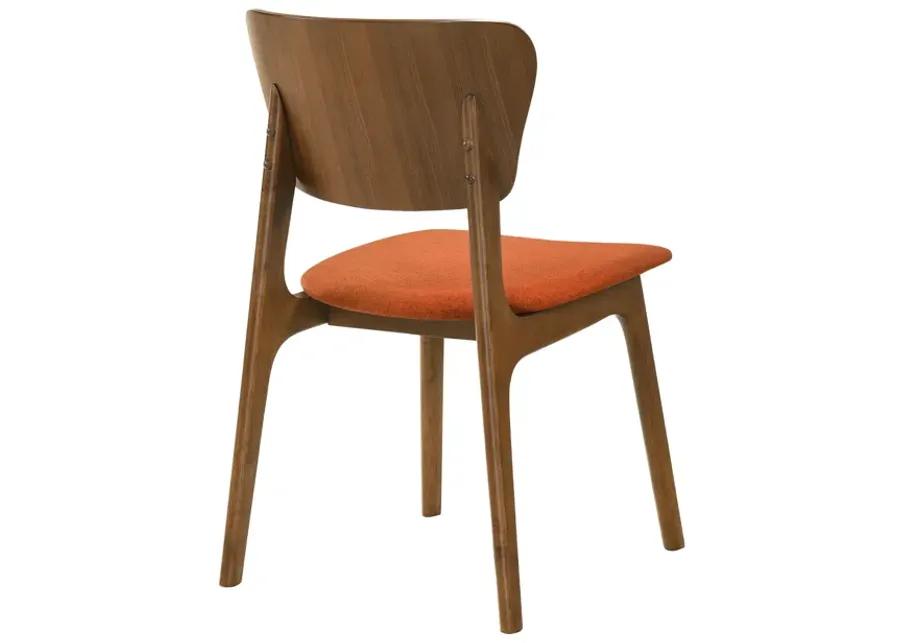 Kalia Wood Dining Chair in Walnut Finish with Orange Fabric - Set of 2