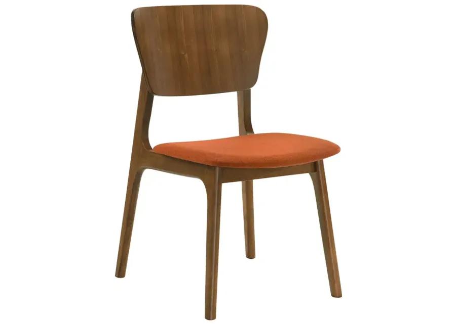 Kalia Wood Dining Chair in Walnut Finish with Orange Fabric - Set of 2