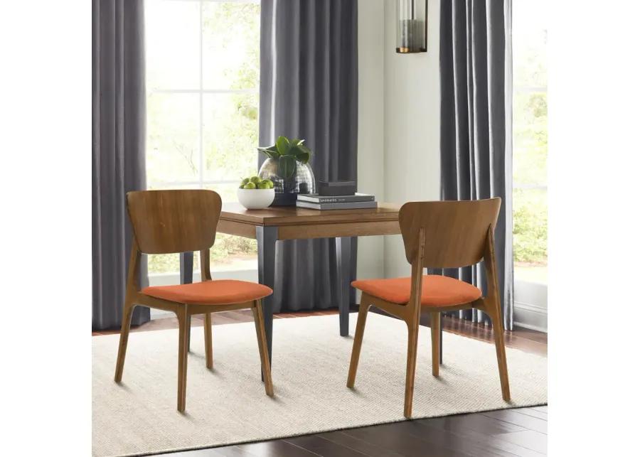 Kalia Wood Dining Chair in Walnut Finish with Orange Fabric - Set of 2