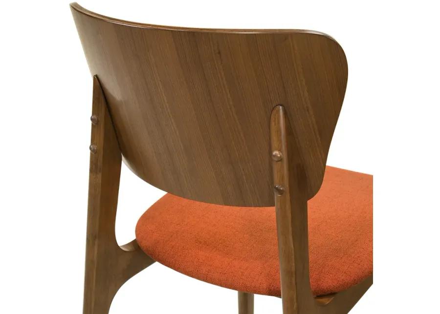 Kalia Wood Dining Chair in Walnut Finish with Orange Fabric - Set of 2