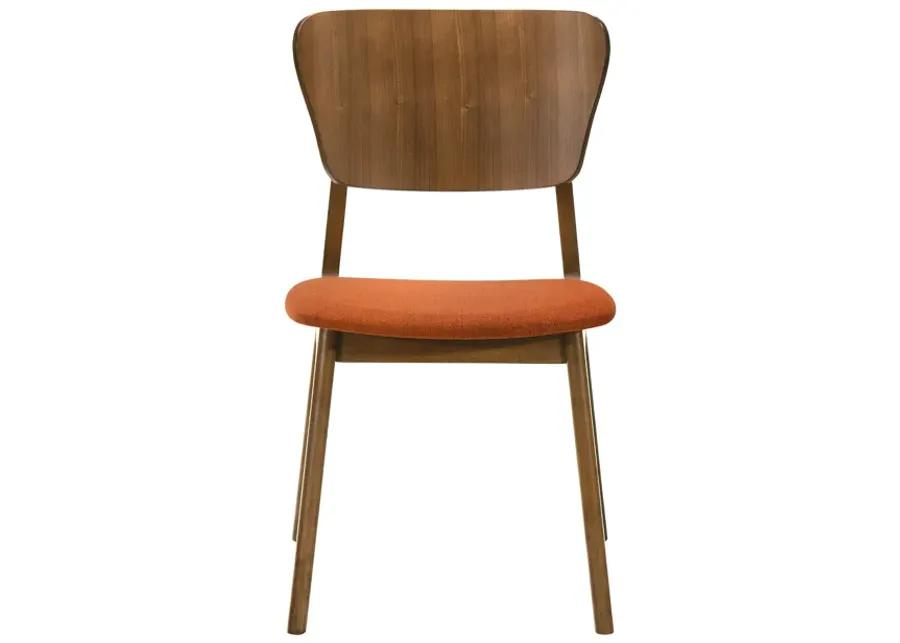 Kalia Wood Dining Chair in Walnut Finish with Orange Fabric - Set of 2