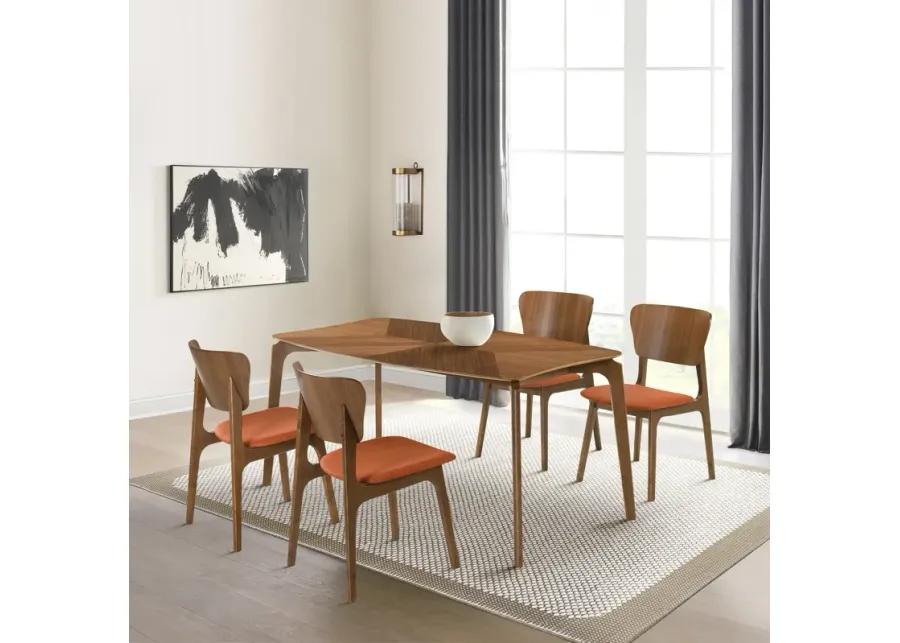 Kalia Wood Dining Chair in Walnut Finish with Orange Fabric - Set of 2