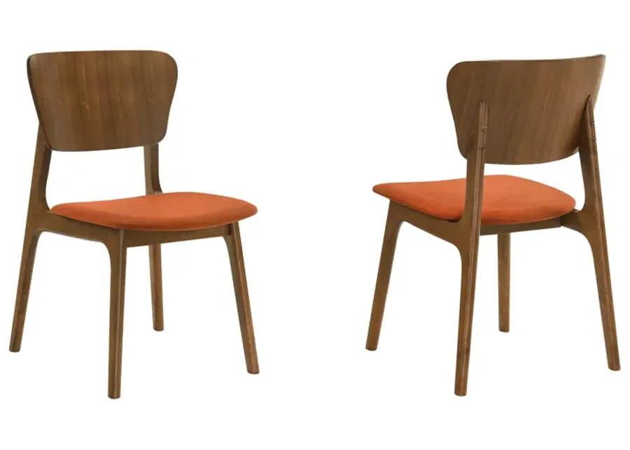 Kalia Wood Dining Chair in Walnut Finish with Orange Fabric - Set of 2