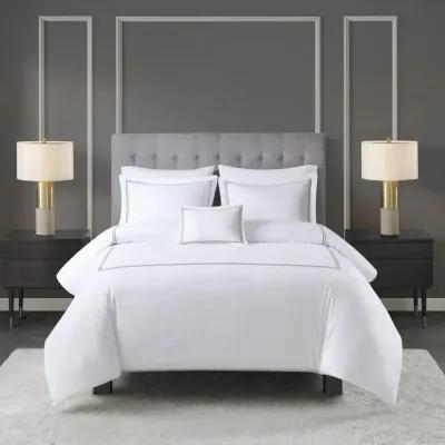 Madison Park Signature 500 Thread Count Luxury Collection White/Grey 100% Cotton Sateen Embroidered Duvet Cover Set