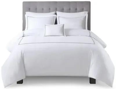 Madison Park Signature 500 Thread Count Luxury Collection White/Grey 100% Cotton Sateen Embroidered Duvet Cover Set