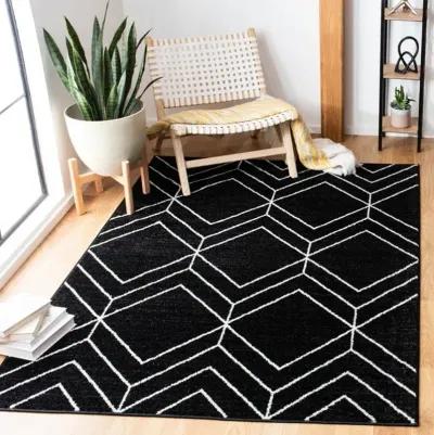 ADIRONDACK Contemporary Black / Ivory 2'-6" X 10' Powerloomed Rug