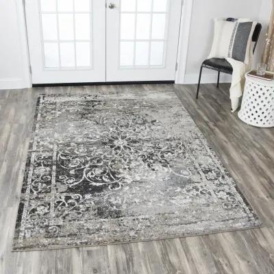 Panache Taupe/Gray Central Medallion Scroll work Distress  Polypropylene 9'10" x 12'6" Rectangle Rug