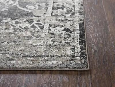 Panache Taupe/Gray Central Medallion Scroll work Distress  Polypropylene 9'10" x 12'6" Rectangle Rug