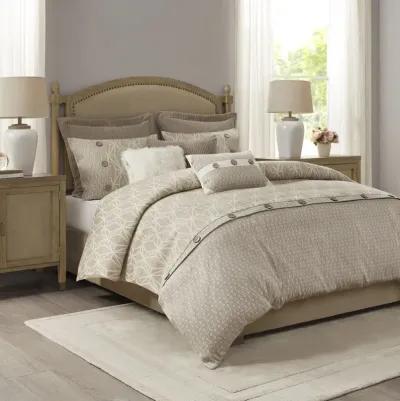 Madison Park Signature Grace Taupe 9 Piece Geometric Oversized Jacquard Comforter Set